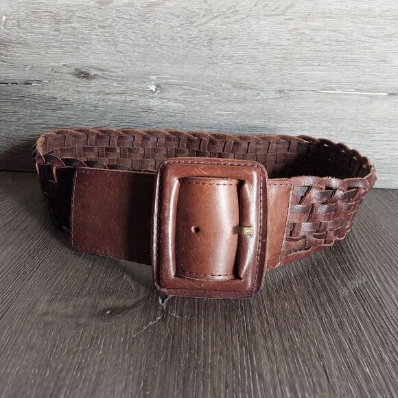 Banana Republic Brown Leather Woven Braided Wide Belt Medium - Picture 1 of 5